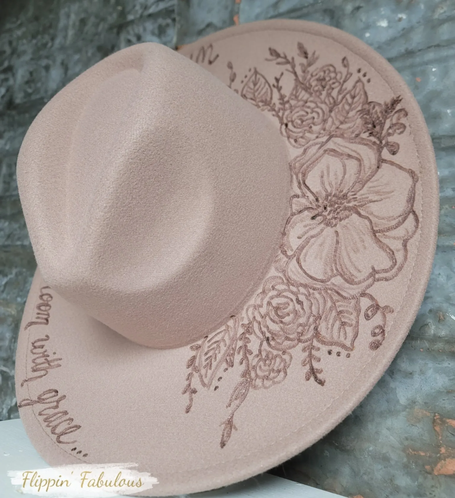 Magnolia Hand Burned Wide Brim Hat