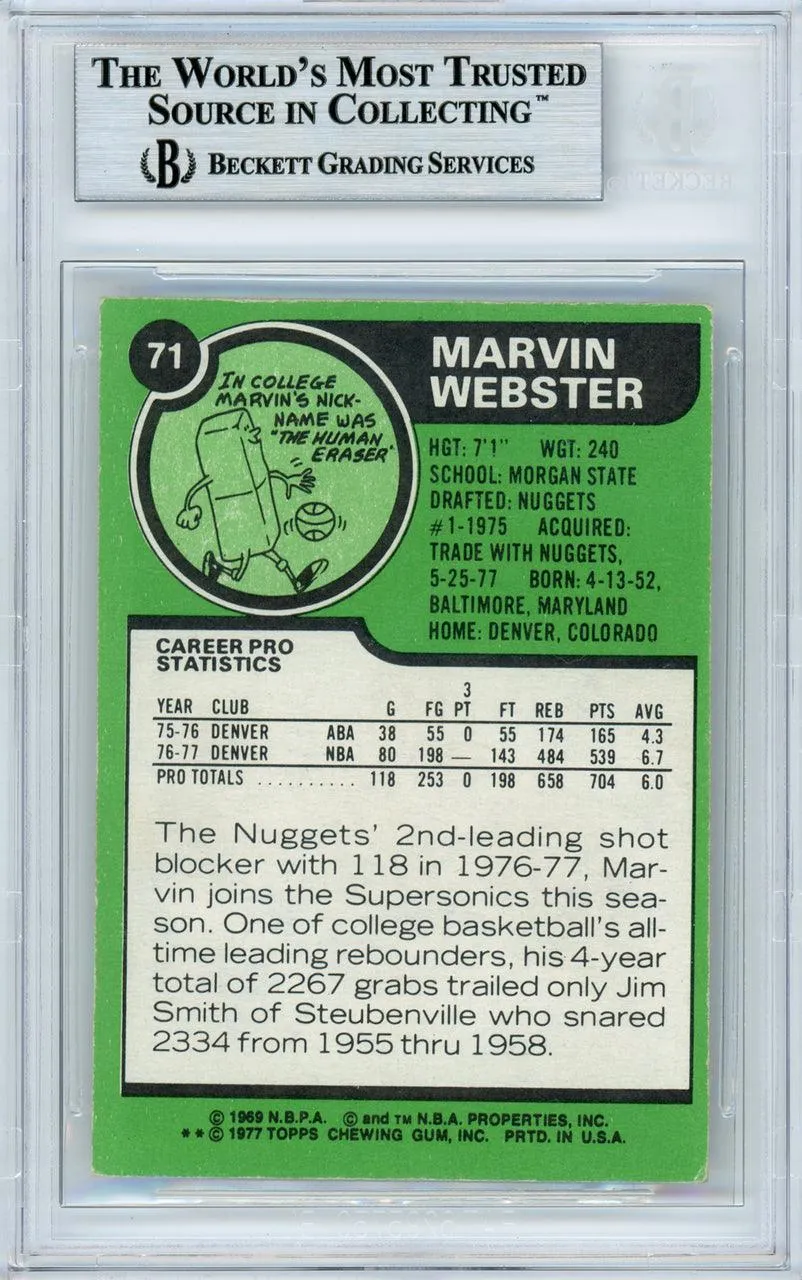 Marvin Webster Autographed 1977-78 Topps Rookie Card #71 Seattle Supersonics Beckett BAS #10982316