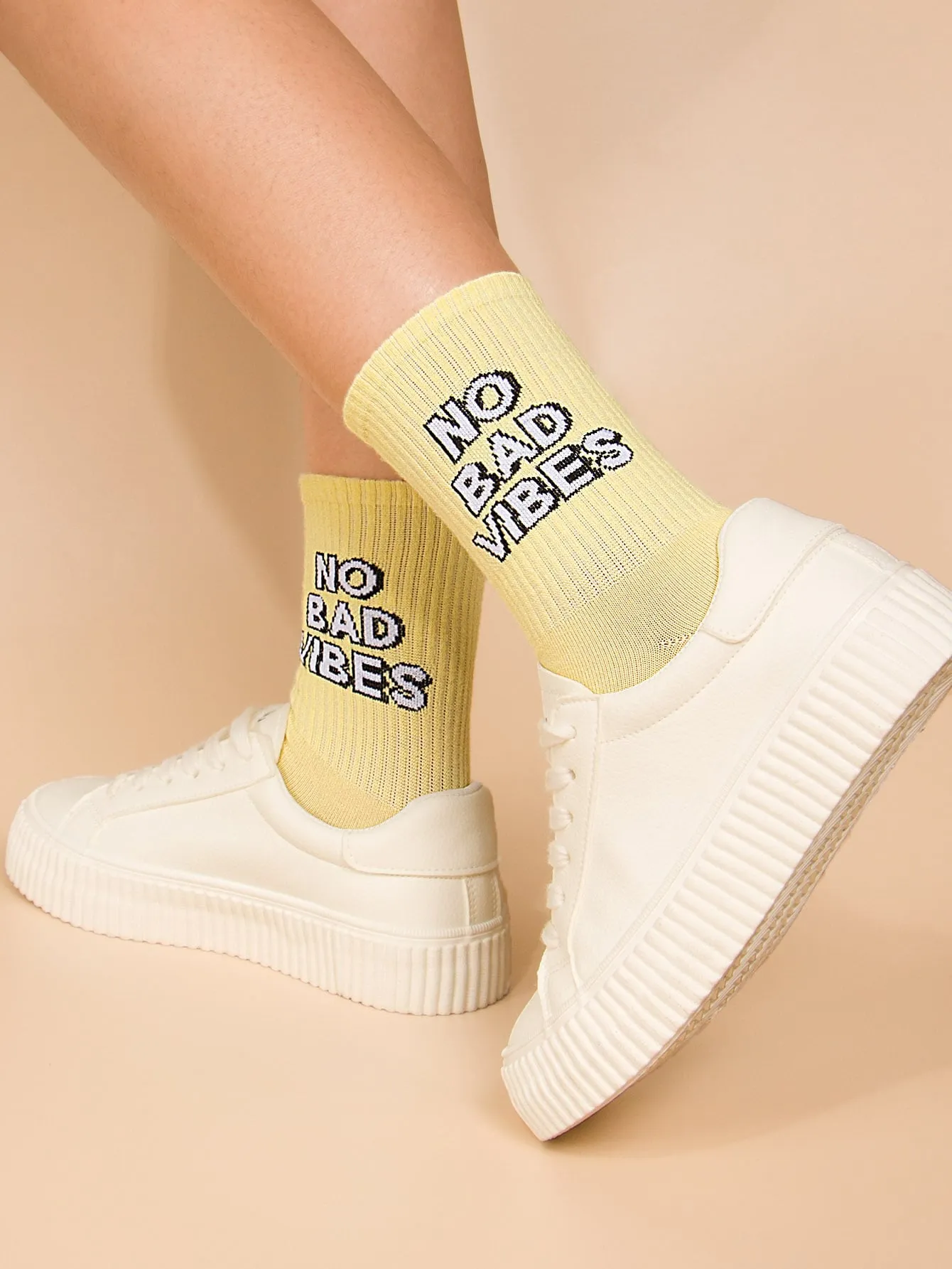 No Bad Vibes Crew Socks Yellow Socks Funny Socks for Women Novelty Socks Funky