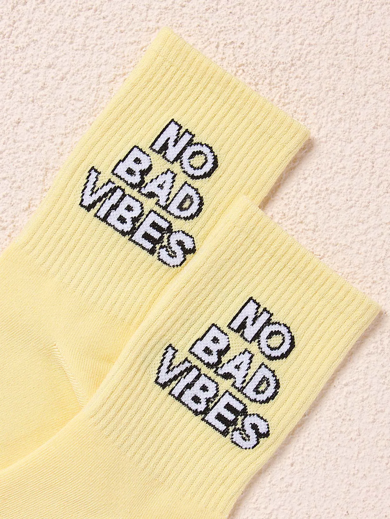 No Bad Vibes Crew Socks Yellow Socks Funny Socks for Women Novelty Socks Funky