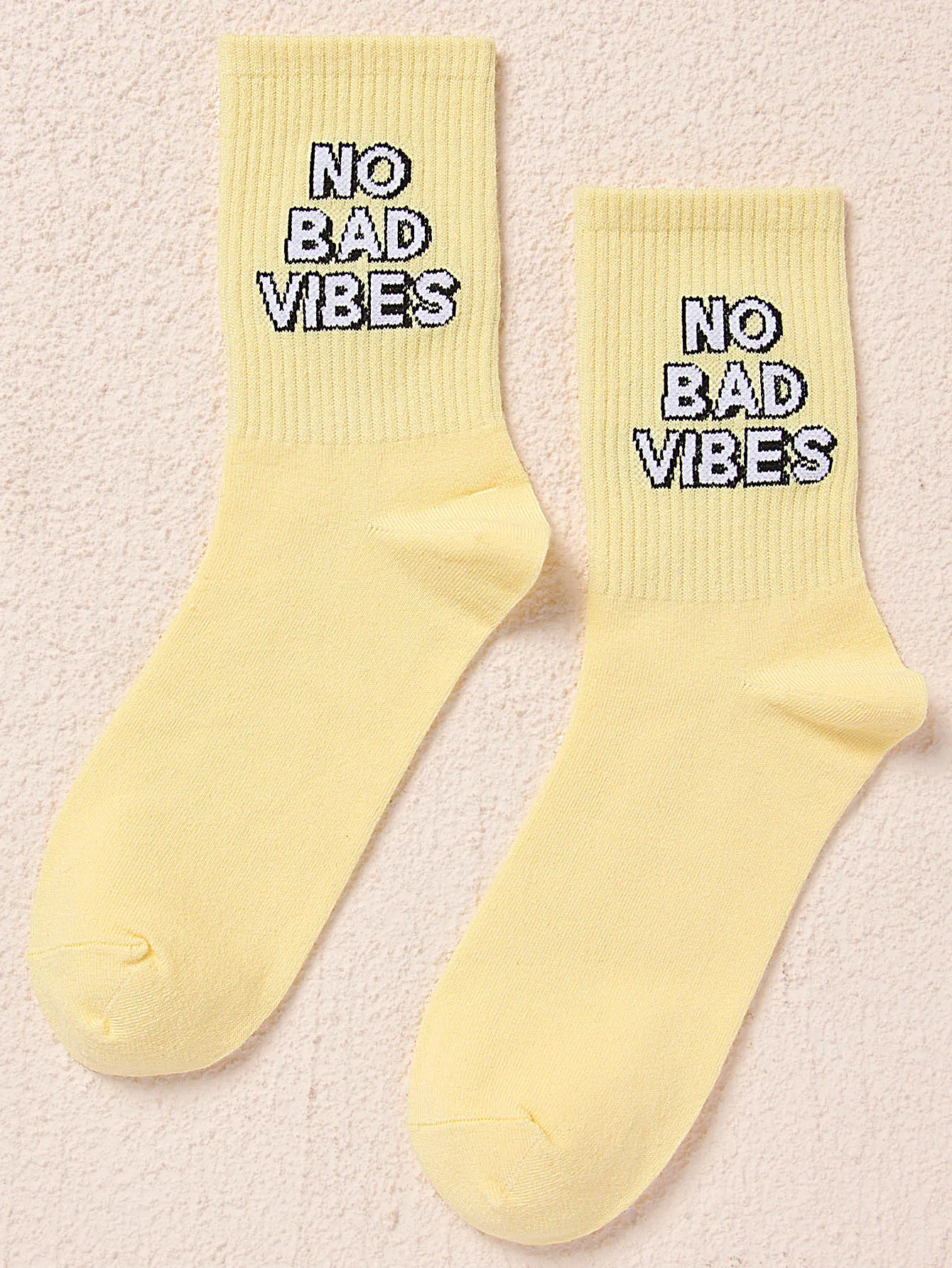 No Bad Vibes Crew Socks Yellow Socks Funny Socks for Women Novelty Socks Funky