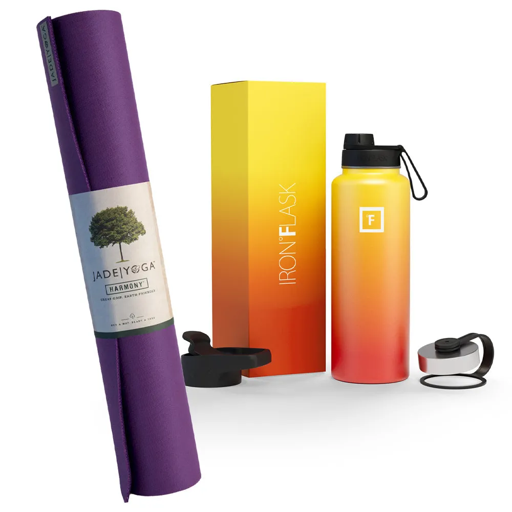 Non-toxic Jade Yoga Mat & Insulated Iron Flask Bottle Bundle