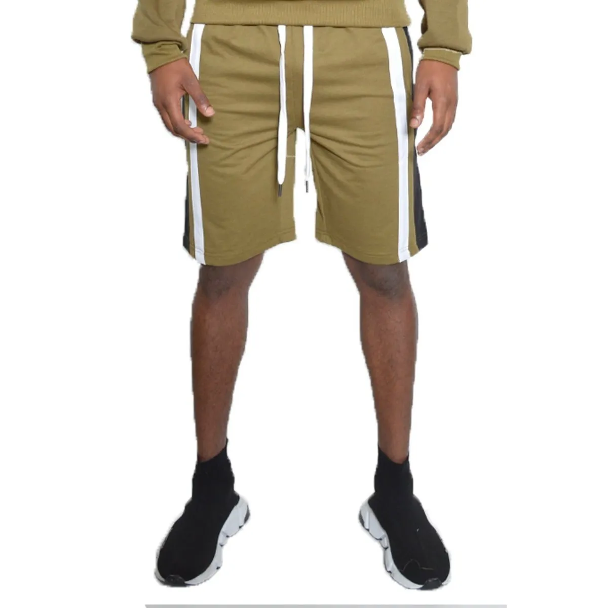 Olive French Terry Stripe Shorts