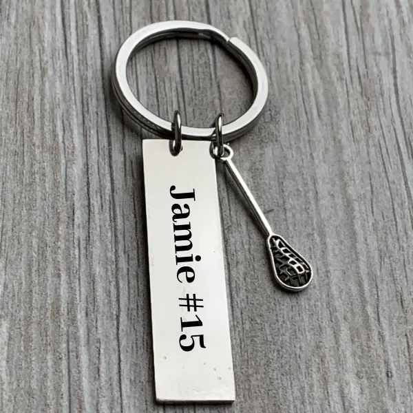 Personalized Engraved Lacrosse Bar Keychain