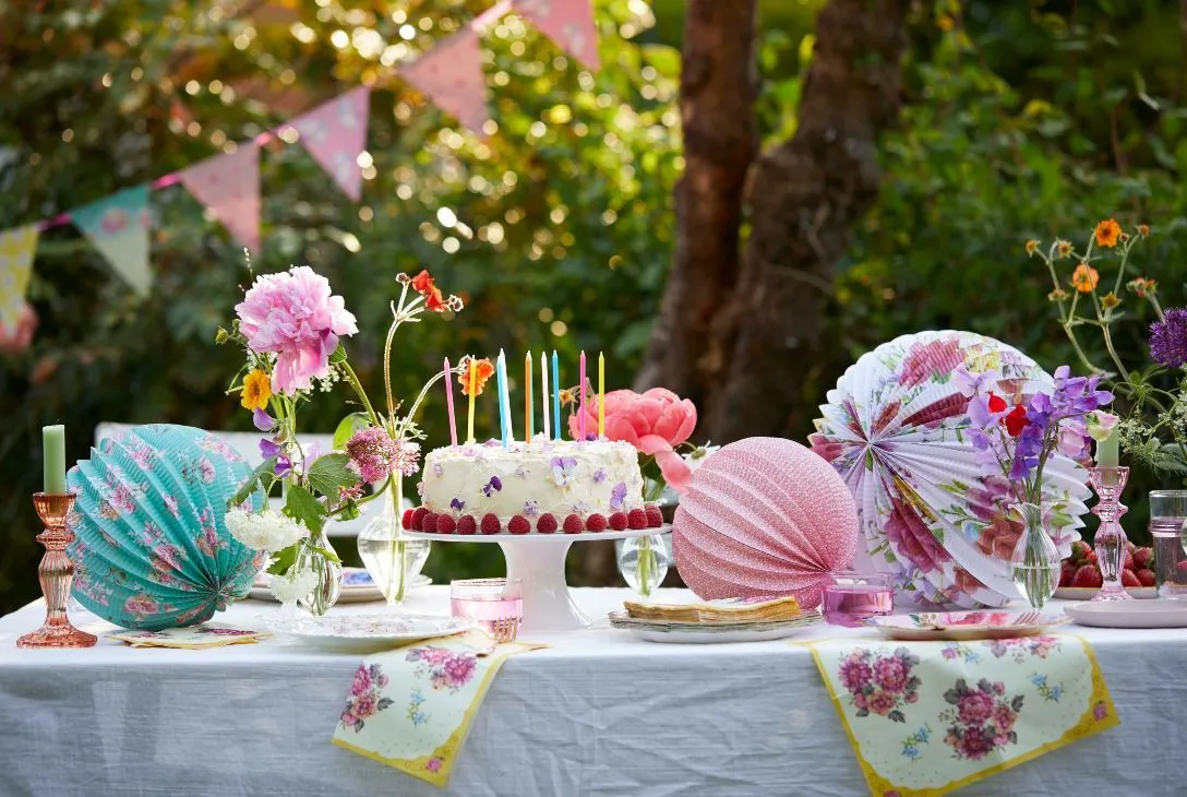 Pink, Blue & Green Floral Paper Lanterns