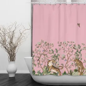 Pink Tiger Shower Curtains and Optional Bath Mats