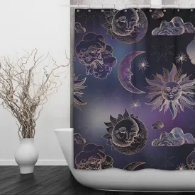 Purple Sky Celestial Shower Curtains and Optional Bath Mats