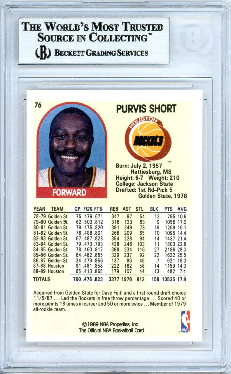 Purvis Short Autographed 1989-90 Hoops Card #76 Houston Rockets Beckett BAS #10739174