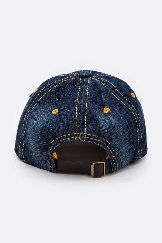 Queen Crystal Embellished Denim Cap