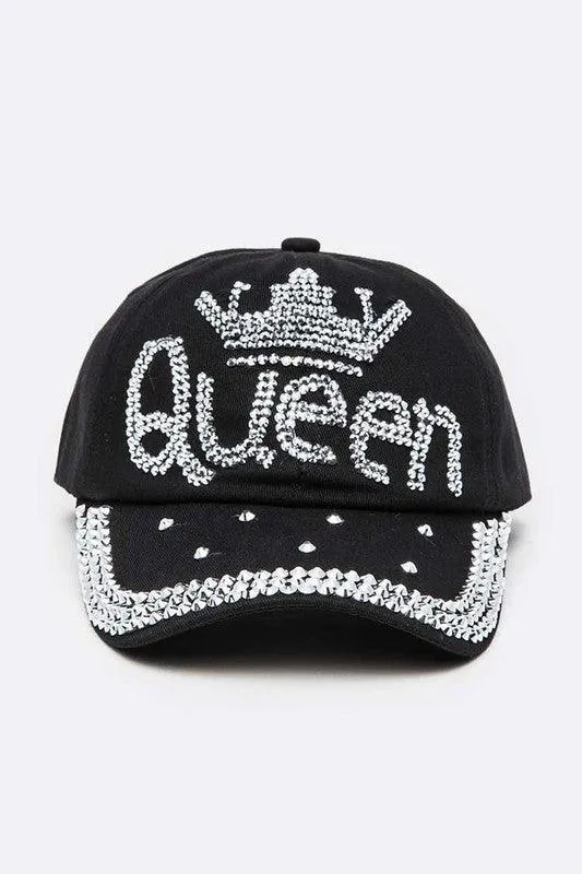 Queen Crystal Embellished Denim Cap