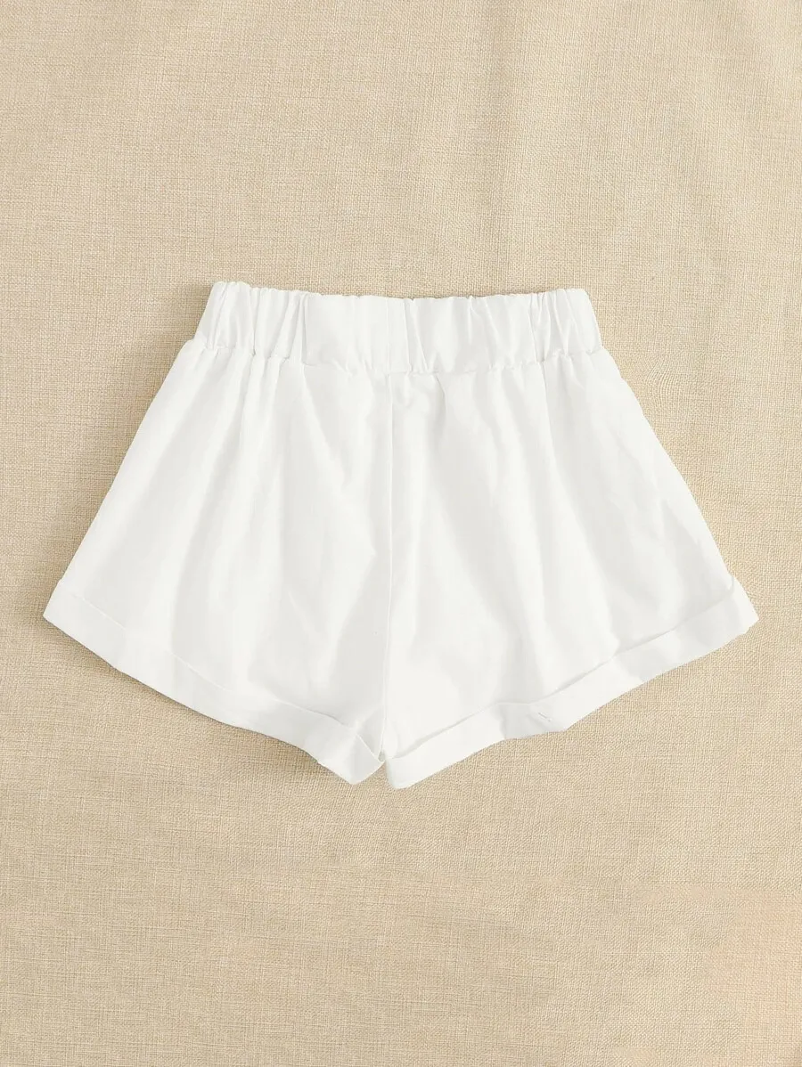 Roll Up Hem Tie Waist Shorts