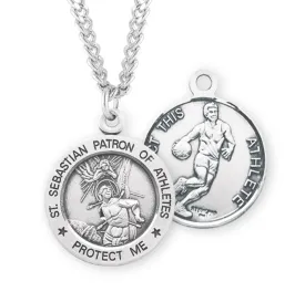 Saint Sebastian Round Sterling Silver Basketball Male Athlete Medal - S904424