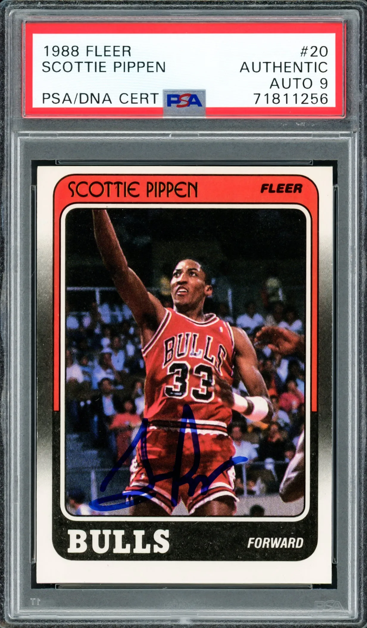 Scottie Pippen Autographed 1988-89 Fleer Rookie Card #20 Chicago Bulls Auto Grade Mint 9 PSA/DNA #71811256