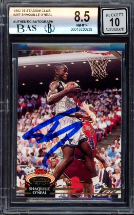 Shaquille "Shaq" O'Neal Autographed 1992-93 Stadium Club Rookie Card #247 Orlando Magic BGS 8.5 Auto Grade Gem Mint 10 Beckett BAS #15530639