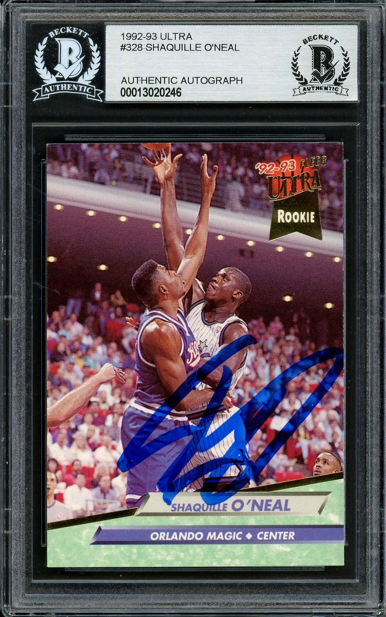 Shaquille Shaq O'Neal Autographed 1992-93 Fleer Ultra Rookie Card #328 Orlando Magic Beckett BAS #13020246