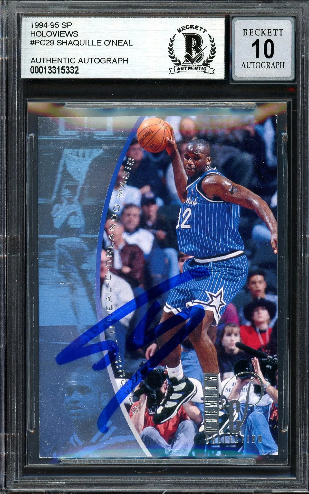 Shaquille Shaq O'Neal Autographed 1995-96 SP Holoviews Card #PC29 Orlando Magic Auto Grade Gem Mint 10 Beckett BAS #13315332