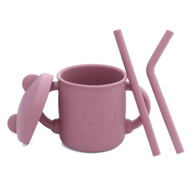 Silicone Straw Cup with Handles | Rose