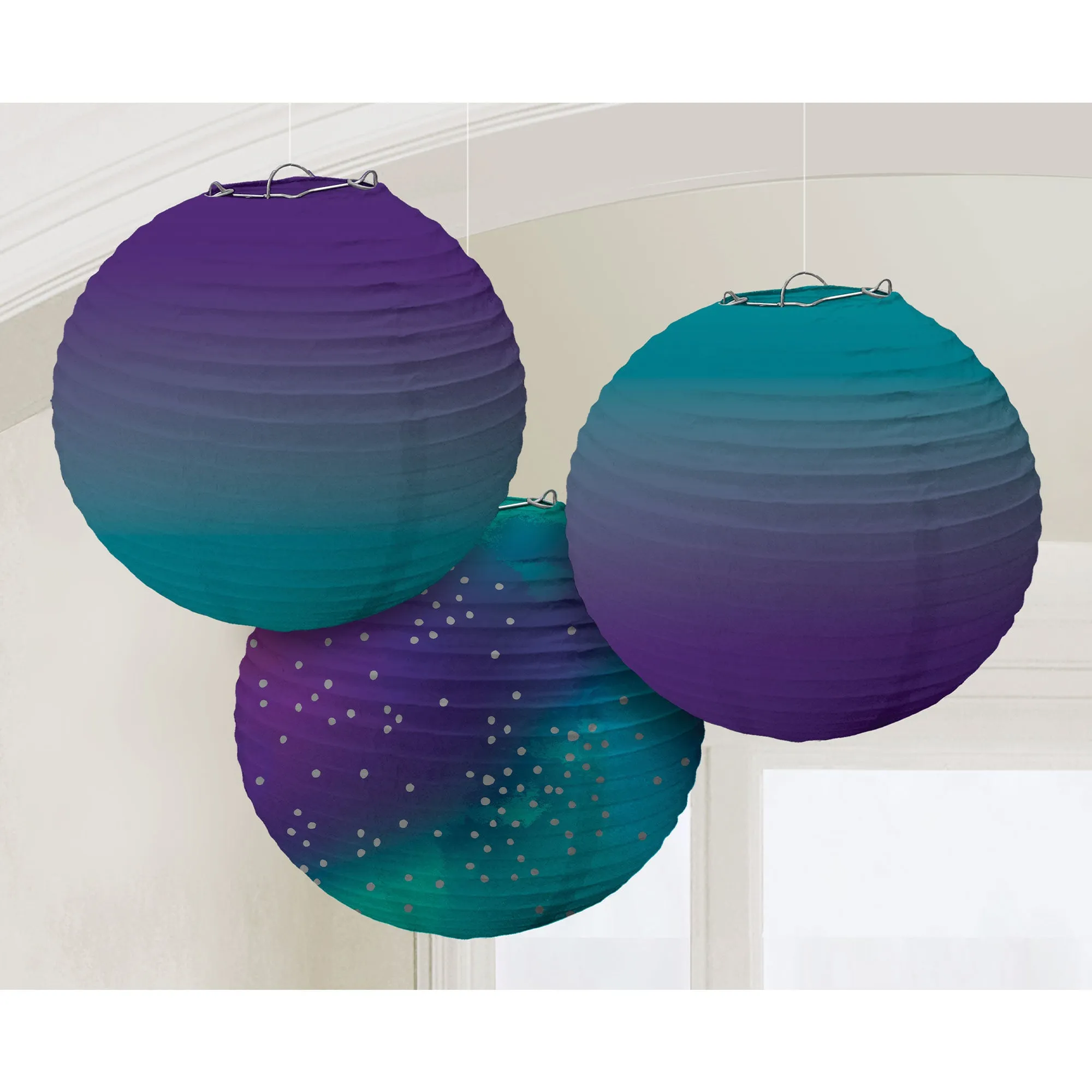 Sparkling Sapphire Ombre Round Paper Lanterns 3pk