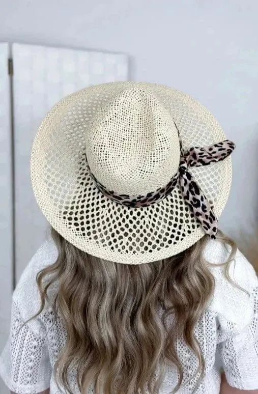 ST907 Leopard Print Ribbon Band Panama Hat