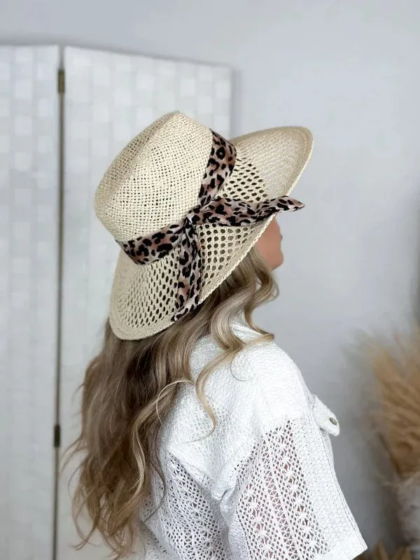 ST907 Leopard Print Ribbon Band Panama Hat