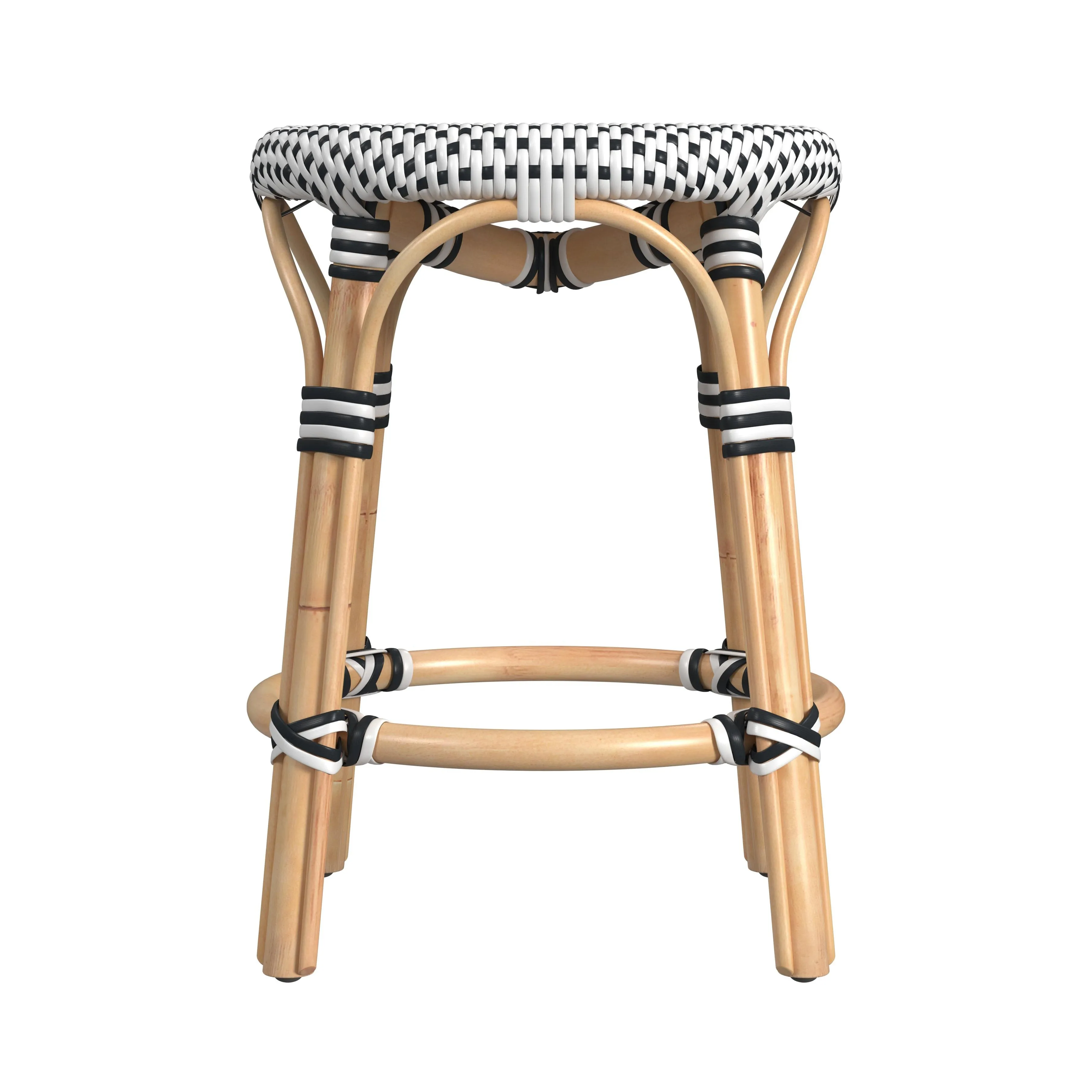 Tobias Rattan Round 18" Stool in White and Black  5745295