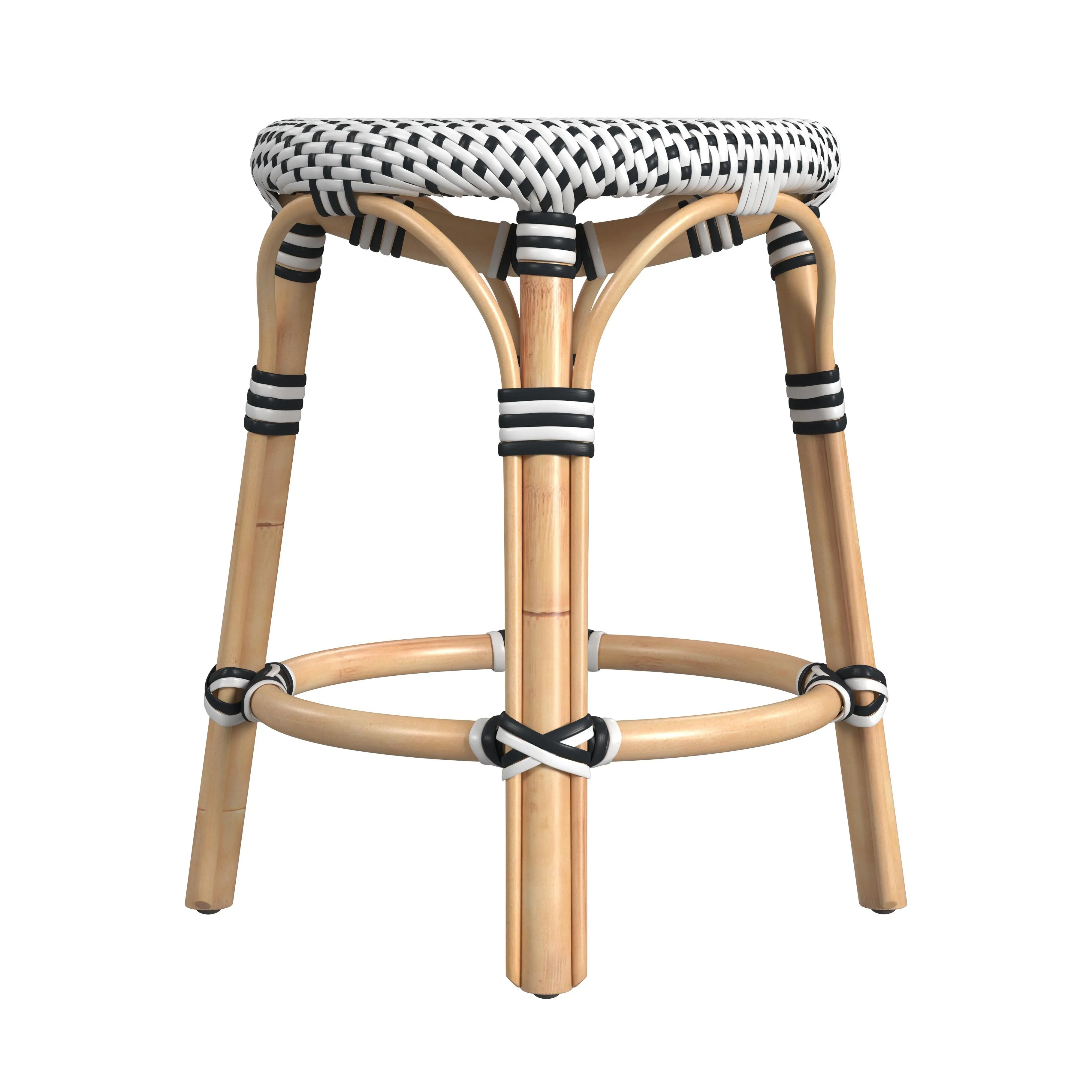 Tobias Rattan Round 18" Stool in White and Black  5745295