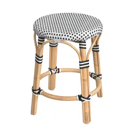 Tobias Rattan Round 18" Stool in White and Black  5745295