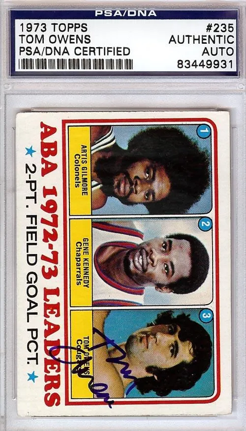 Tom Owens Autographed 1973 Topps Card #235 Carolina Cougars PSA/DNA #83449931